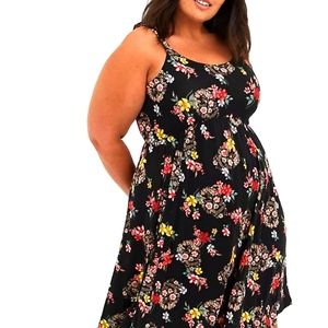 Torrid Black with colorful flower skull summer dress super plush.
